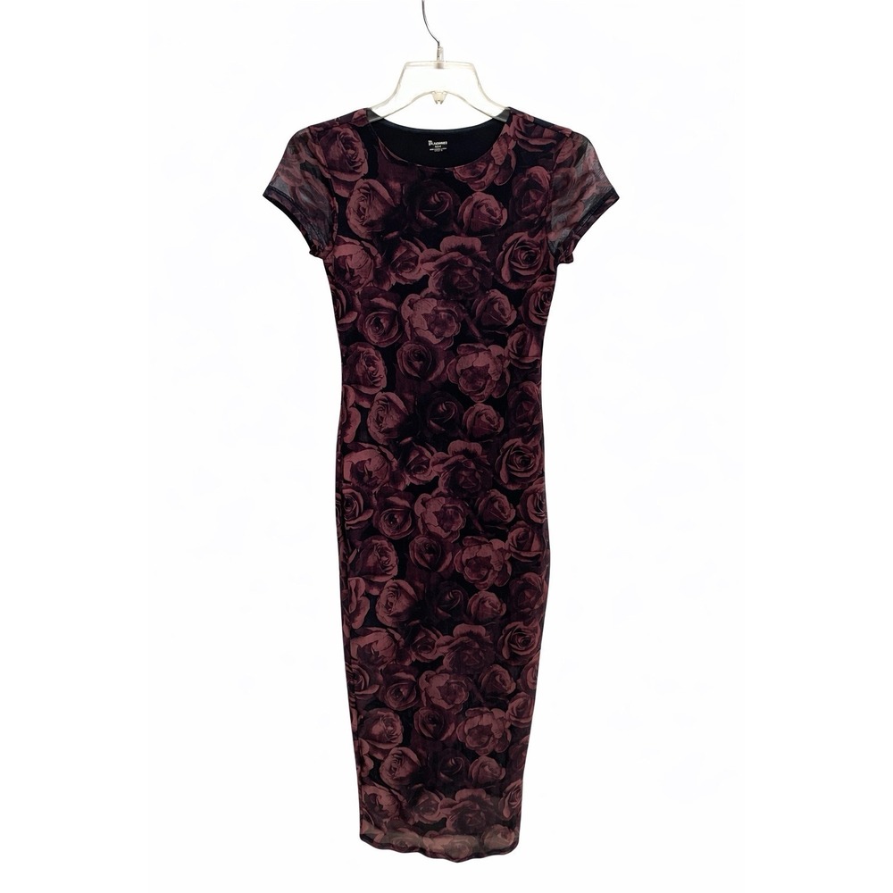 Y2K No Boundaries Sheer Rose Floral‎ Mesh Midi Dress Small 4/6 Bodycon